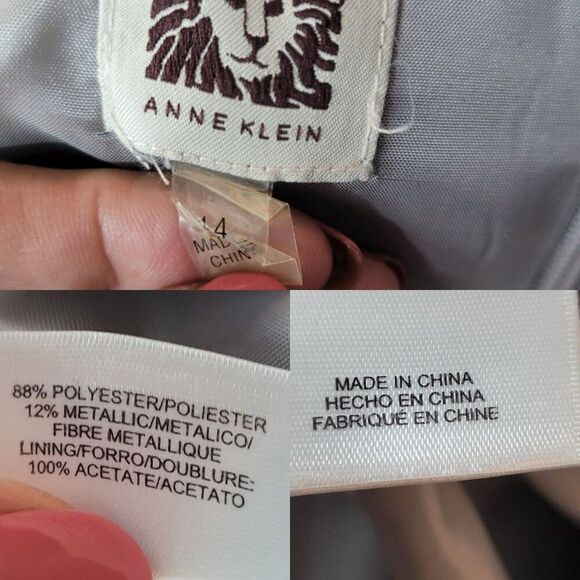 Vtg 80s Metallic Silver Fit Flare Dress Sz 14 Pockets Holiday Party Cocktail - Picture 3 of 11